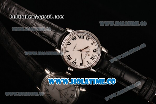 Vacheron Constantin Patrimony Miyota 9015 Automatic Steel Case with White Dial Black Roman Numeral Markers and Black Leather Strap - Click Image to Close